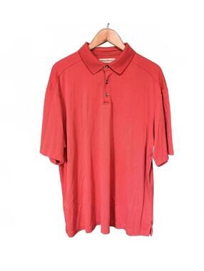 Tommy Bahama Waffle Knit Polo Shirt XL Terracotta Orange Rust Island Resort